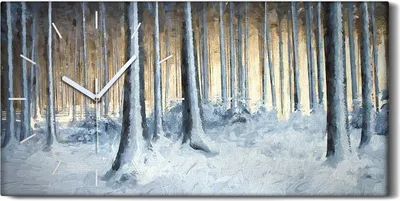 Produktbild von Wandkunst Leinwand Bild Uhr 60x30 Gemälde Abstrakte Winter Schnee Wald Bäume - weiße Hände