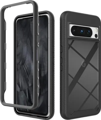 Produktbild von Google Pixel 8 Pro Hülle, Hybrid Transparente Rückseite TPU Bumper Stoßfest Schutzhülle für Google Pixel 8 Pro Schwarz