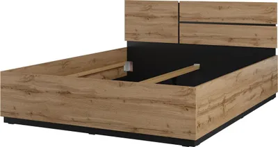 Productafbeelding van Bed HAVANA 180x200 cm eiken en zwart - Groot modern bed voor natuurlijke slaapkamer