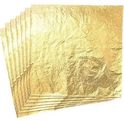 Obrázok produktu pre Imitačná zlatá fólia, 100 kusov, pre remeselné práce a dekorácie, rozmer 14 x 14 cm, zlatá farba
