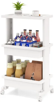 Produktbild von GOPLUS 3-stöckiger Rollwagen, Beistellwagen mit Tischplatte, Allzweckwagen mit Ablagen & Rollen, Aufbewahrungswagen Küchenwagen, 45 x 30 x 81 cm