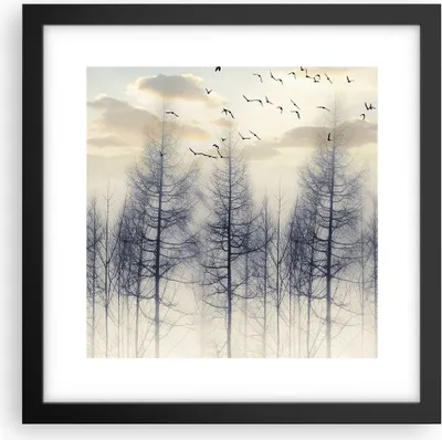 Produktbild von Gerahmtes Poster - Schwarzer Rahmen - Bäume Vögel Himmel - 30x30 cm - Wand Bild - Wanddeko - Wandbilder - Kunstposter - Wandposter - Bilderrahmen - Bilder - Kunstdruck - P2BAC30x30-4546