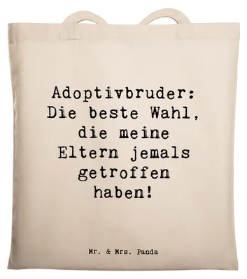 Produktbild von Mr. & Mrs. Panda Jutebeutel Spruch Adoptivbruder Liebe - Transparent - Geschenk, Familie, Shopping Tasche, Freude, Dankeschön, Familienverbindung, umhängebeutel, Tote Bag