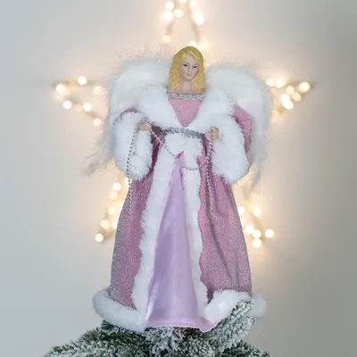 Productafbeelding van The christmas workshop 71109 angel tree topper - 30,5 cm hoog/roze en witte jurk/indoor kerstdecoratie