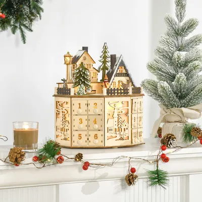 Produktbild von Sweiko Adventskalender Adventskalenderbox Weihnachtsdekoration, LED-Lichter, 24 Schubladen, Natur