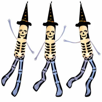Image de Décoration d'Halloween pour l'extérieur, 155 cm, guirlande de lumières intégrée, sac à vent en forme de squelette volant avec éclairage LED blanc chaud, idéal pour les fêtes d'Halloween dans le jardin