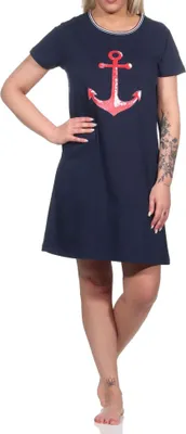 Produktbild von Maritimes Damen kurzarm Nachthemd mit Anker-Motiv - 122 214 10 755 ; marine , 36-38