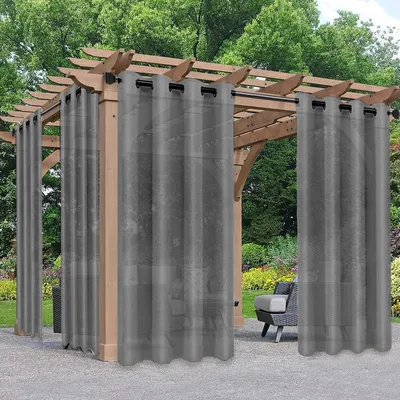 Obrázek produktu pro Závěs do interiéru i exteriéru, průsvitný, s našitými kroužky, sada 2 kusů, výška 210 cm, šířka 134 cm