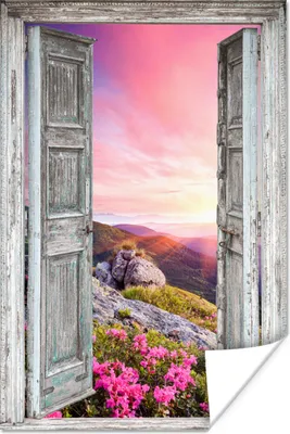 Produktbild von MuchoWow® Poster Berge - Landschaft - Aussicht - Blumen 60x90 cm - Wanddekoration