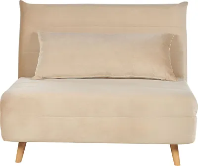 Zdjęcie produktu dla BELIANI Sofa 1-osobowa rozkładana beżowa welurowa drewniane nóżki kanapa z funkcją spania dodatkowa poduszka nowoczesny design