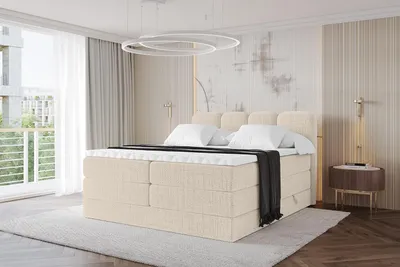 Produktbild von ALTDECOR Boxspringbett - NINA KING - 140x200  Beige Aragon- Komplett-Set mit H3 und H4 Matratzen und Topper, Polsterbett mit Bettkästen, Lattenrost, Bett mit Stauraum, Doppelbett, Boxbett