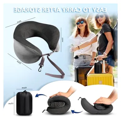 Produktbild von Nackenkissen Flugzeug, Reise Nackenkissen für Flugzeug aus Memory-Schaum, Flugzeugkissen mit Tragetasche, Geeignet für Flugzeug, Auto, Büro, Grau