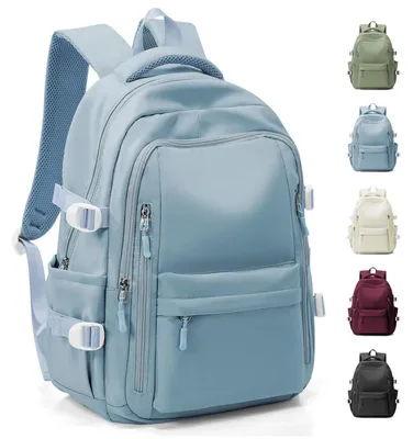 Produktbild von Schulrucksack Mädchen Jungen Teenager Daypack 14 Zoll Laptop Rucksack Wasserdicht Hellblau