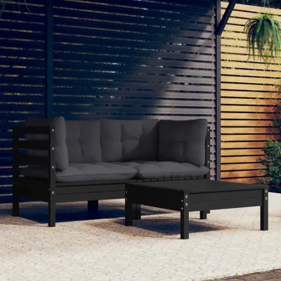 Produktbild von "2026 Promotion" 3-tlg. Garten-Lounge-Set - Sitzgruppe - mit Anthrazit Kissen - Kiefernholz - Gartenmöbelset CC4434