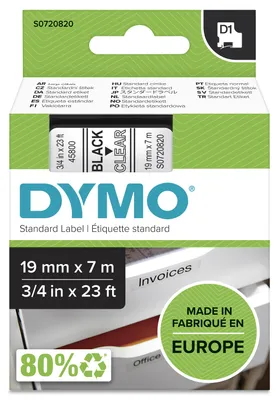 Image de Dymo D1 Ruban 19 mm x 7 m noir sur transparent 45800