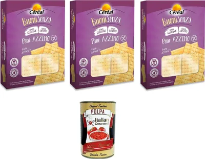 Produktbild von Céréal Buoni Senza Pane Azzimo, Pane Senza Glutine, Pane Senza Lievito, Buoni Ohne ungesäuertes Brot, Glutenfreies Brot, Hefefreies Brot, 3x 180 g+ Italian Gourmet polpa 400g