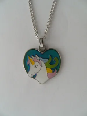Produktbild von Stimmungskette Einhorn im Herz, Pferd Kette Anhänger Modeschmuck Ketten Geschenke Schmuck Einhörner Tier