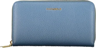 Immagine prodotto di Portafoglio da donna in morbido materiale blu metallizzato con chiusura a zip
