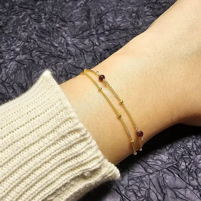 Produktbild von GOLDEN Armband Goldarmband mit echten Natursteine, Filigrane Armkette, Geburtssteine 2 A S