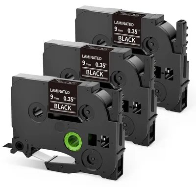 Produktbild von Etikettenband 9 mm, weiß auf schwarz – 3er-Pack, kompatibel mit Brother P-touch