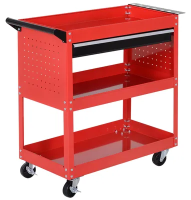 Productafbeelding van Gereedschapskoffer, gereedschapswagen, gereedschapskist, 3 niveaus, 4 wielen, 82 cm x 35 cm x 76 cm, rood