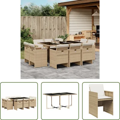 Produktbild von The Living Store 11-tlg. Garten-Essgruppe mit Kissen Beige Poly Rattan