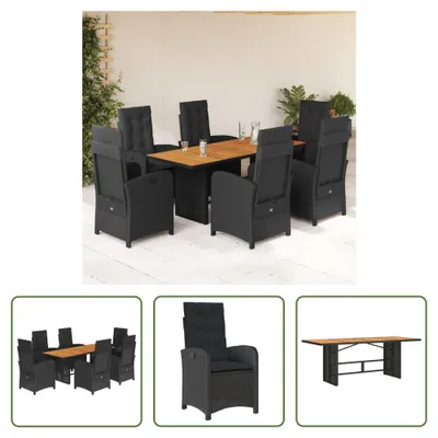 Produktbild von The Living Store 7-tlg. Garten-Essgruppe mit Kissen Schwarz Poly Rattan