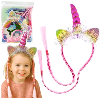 Image de Bandeau Tresses Oreilles Corne Licorne Rose