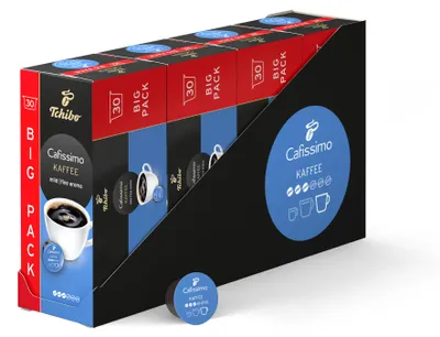 Produktbild von Tchibo Cafissimo Vorratsbox Kaffee Filterkaffee mild Kaffeekapseln, 120 Stück – 4x30 Kapseln (Kaffee, mild mit sanften Röstaromen), nachhaltig & fair gehandelt