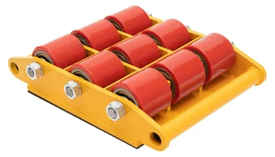 Image de Chariot de transport pour meubles et machines - Châssis de transport de charges lourdes, 15 tonnes - 9 roulettes en acier avec revêtement en polyuréthane - 37x26x9,5 cm - Jaune