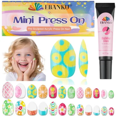 Obrázok produktu pre Sada umelých nechtov pre deti, 24 kusov, krátke letné nechty, umelé nechty na nalepenie pre dievčatá