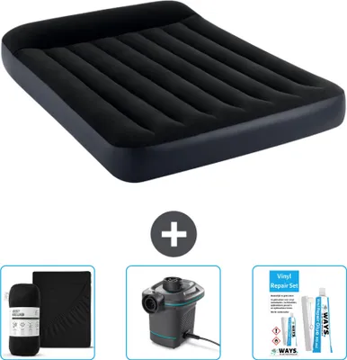 Produktbild von Intex Airbed – Doppelbett – 137 x 191 x 25 cm – Dunkelblau – Im Lieferumfang enthalten Spannbettuch - Pumpe en Reperaturset