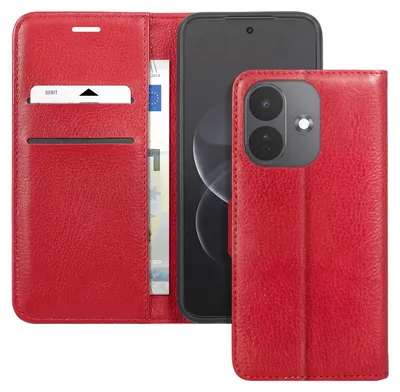 Obrázek produktu pro Zanaé, kožená pouzdro-obal s klopou pro telefon Redmi Note 17 Pro, s funkcí stojánku, červená barva