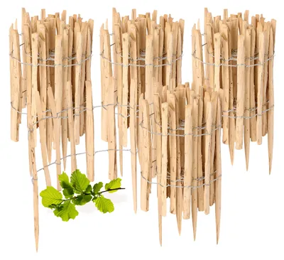 Produktbild von Gartenzaun zum Stecken aus Haselnüsse Zaun Garten Staketenzaun Beeteinfassung Holz GD-0156 (4 Stück, 50 cm x 500 cm)