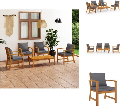 Image de vidaXL Ensemble de salon de jardin 5 pièces avec coussins en bois massif d'acacia - Ensembles de meubles de jardin