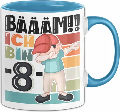 Produktbild von 8. Geburtstag Geschenk Tasse Becher Jungen Geburtstagsgeschenk Sohn Bäääm Ich Bin 8 (Blau)