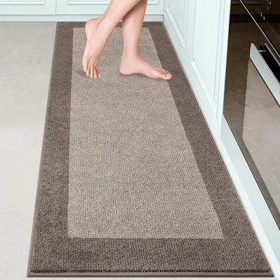 Productafbeelding van Schoonloopmat voor binnen, 60 x 150 cm, beige, antislip, wasbaar. Geschikt als vloerkleed voor de hal, keuken of entree