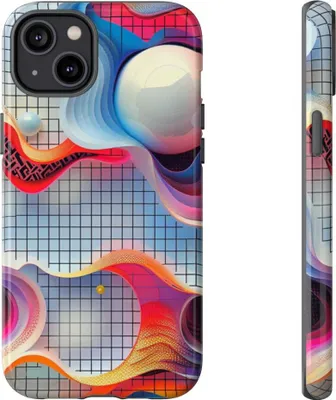 Produktbild von Bunte abstrakte Wellen mit Kugeln – Hülle Kompatibel mit iPhone 14 Plus
