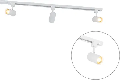Produktbild von QAZQA - Modern Modernes 1-Phasen-Schienensystem I Spotlight I Deckenspot I Deckenstrahler I Strahler mit 3-flammig Spotbalken weißen Punkten - Jeana I Wohnzimmer I Schlafzimmer - Aluminium Länglich -