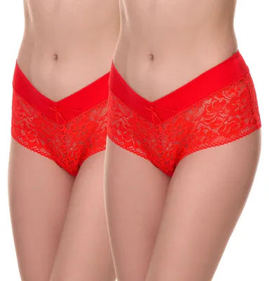 Produktbild von Merry Style Damen Unterhose Hipster Hot Pants mit Spitzenbesatz MSGAB155 ((2pack)Rot-3, 42 (Herstellergröße: XL))