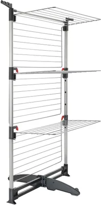 A three-tier drying rack for laundry.