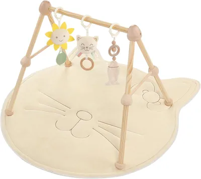 Imagen del producto de Arco de juego para bebés 4 en 1, con un elemento de actividad de madera natural, 3 juguetes desmontables, para bebés de 0 a 36 meses