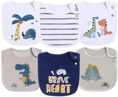 Obrázok produktu pre Bavlnené detské podbradníky, 6-balenie, nepremokavé, pre dievčatá a chlapcov, s patentným zapínaním.