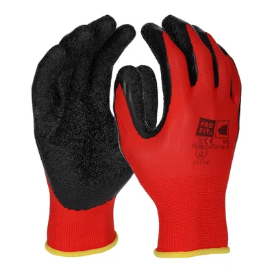 Produktbild von PRO FIT 595 Arbeitshandschuhe – Feinstrickhandschuhe, Latexbeschichtung, Wasserabweisend, Atmungsaktiv, Rutschfest, Unisex, 12 Paar, Rot/Schwarz, Gr.9
