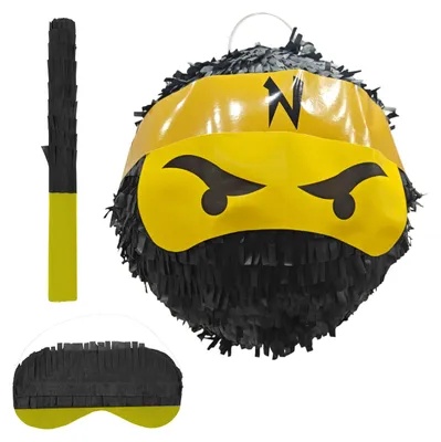 Produktbild von Relaxdays Pinata Ninja, mit Stab & Maske, Partypinata Kinder, Geburtstag, Schlagpinata zum Befüllen, Ø 25 cm, schwarz
