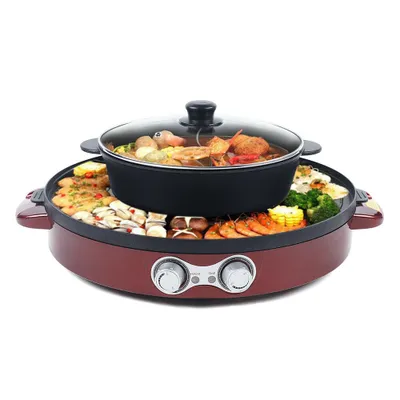 Zdjęcie produktu dla 2 w 1 Elektryczny garnek do pieczenia 2200 W Elektryczny grill bezdymny i gorący garnek do grillowania Mandarynka Ententop