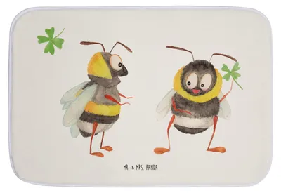 Produktbild von Mr. & Mrs. Panda Badezimmerteppich Hummeln Kleeblatt - Weiß - Geschenk, duschmatte, glücklich sein, Biene, Gute Laune, Spruch Fröhlich, Badteppich, Positiv, Deko, Hummel