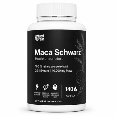 Immagine prodotto di Maca Nera ad Alto Dosaggio 40.000 mg - 140 Capsule Vegane | Estratto Ultra Concentrato 20:1 | 5 Mesi | Aumenta Energia e Vitalità