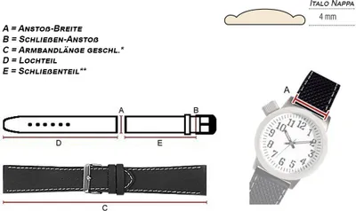 Produktbild von Herzog Italo-Nappa Uhrenarmband schwarz > Leder Dornschließe Verlauf , Stegbreite:18mm, Schließe:Schwarz