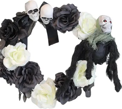 Produktbild von Halloween-Skelett-Rosen-Girlande, Halloween-Türgirlande, Veranda-, Fenster-, Innen- und Außendekoration